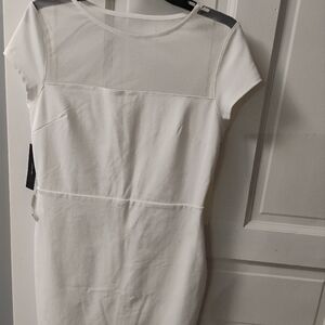 White Cap Sleeve Dress with Mesh Detail